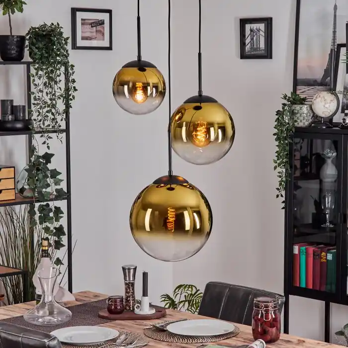 Premium Gastor Hanglamp, Kogellampje 30 cm Goud, Duidelijk, 3-lichts