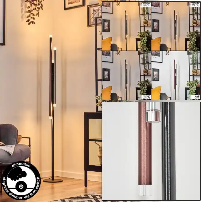 Specksta Staande lamp LED Koperkleurig, Zwart, Zilver, 3-lichts Op = Op