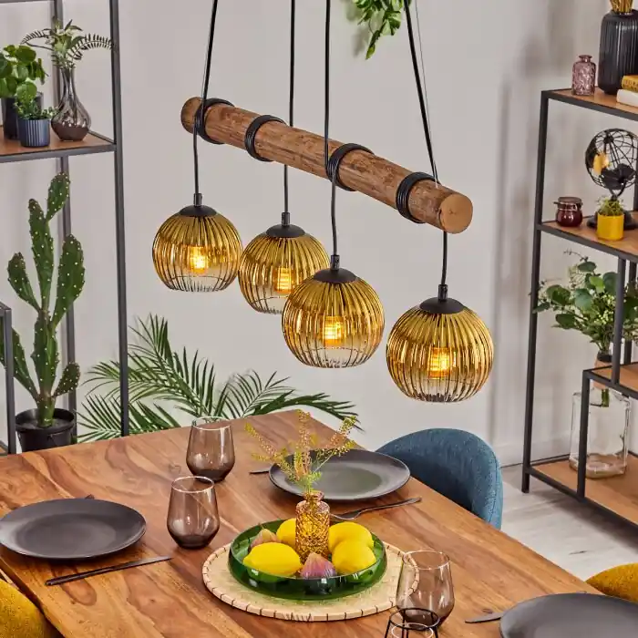 Koyoto Hanglamp, Kogellampje, Hanglamp Natuurlijke kleuren, Zwart, 4-lichts Exclusieve Aanbieding