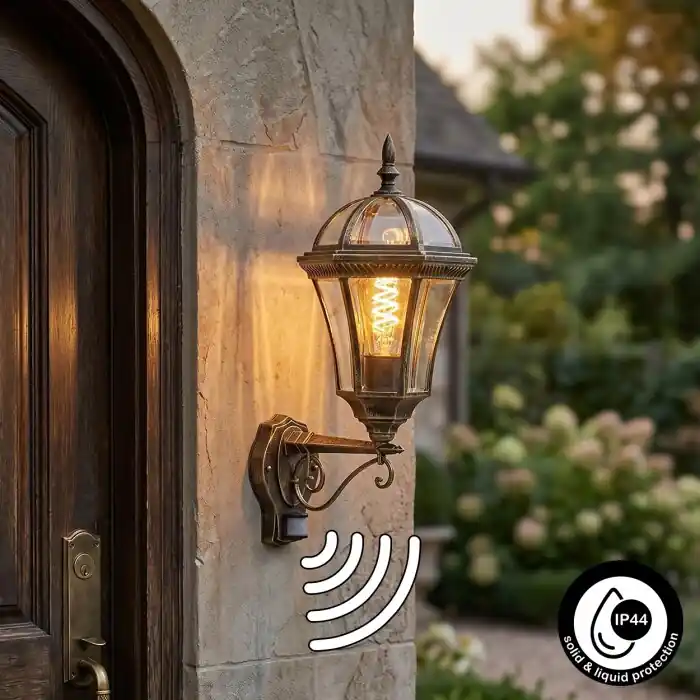 Speciale Aanbieding Lavajo Buitenlicht, Wandlamp voor buiten Goud, Zwart, 1-licht, Bewegingsmelder