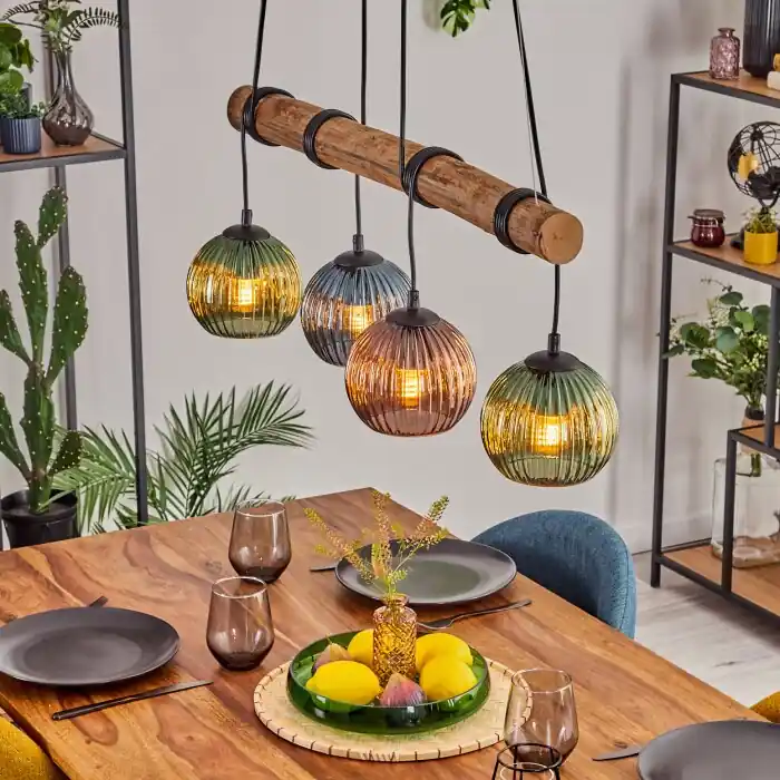 Exclusieve Aanbieding Koyoto Hanglamp, Kogellampje, Hanglamp Natuurlijke kleuren, Zwart, 4-lichts