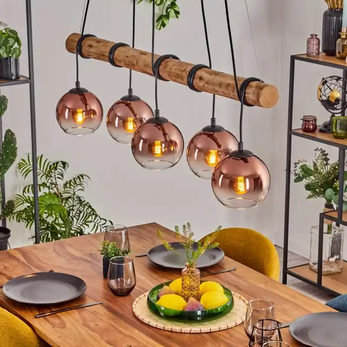 Hete Deal Koyoto Hanglamp, Kogellampje, Hanglamp Natuurlijke kleuren, Zwart, 5-lichts