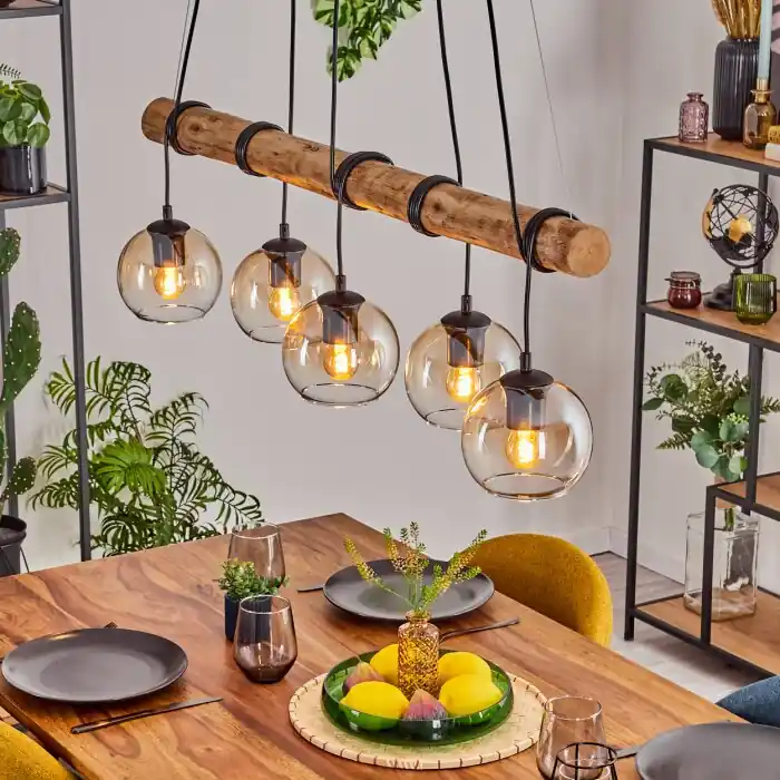 Hoge Kwaliteit Koyoto Hanglamp, Kogellampje, Hanglamp Natuurlijke kleuren, Zwart, 5-lichts