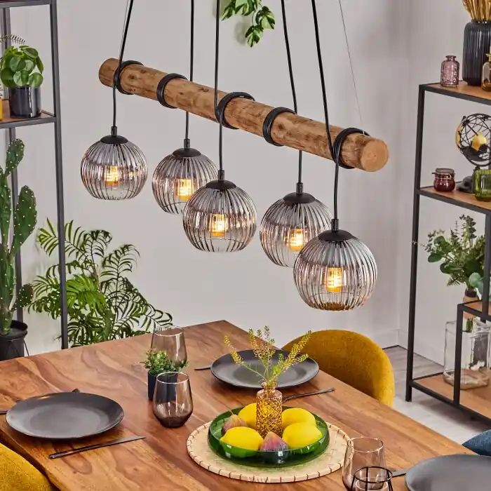 Merkproduct Koyoto Hanglamp, Kogellampje, Hanglamp Natuurlijke kleuren, Zwart, 5-lichts