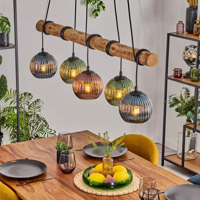 Koyoto Hanglamp, Kogellampje, Hanglamp Natuurlijke kleuren, Zwart, 5-lichts Gereduceerde Prijs