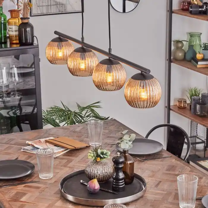 Hoge Kwaliteit Koyoto Hanglamp, Kogellampje, Hanglamp Amber, 4-lichts