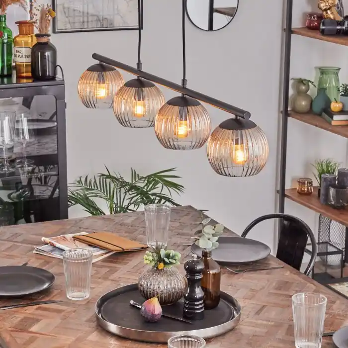 Betaalbaar Koyoto Hanglamp, Kogellampje, Hanglamp Amber, Duidelijk, 4-lichts