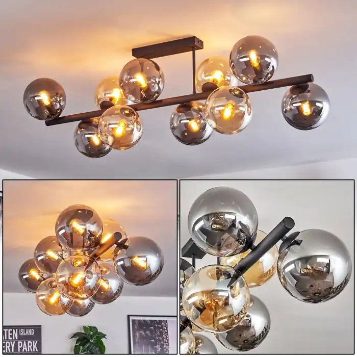 Gastor Plafondlamp, Kogellampje Amber, Rookkleurig, 10-lichts Superprijs