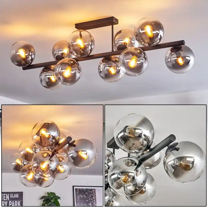 Gastor Plafondlamp, Kogellampje Duidelijk, Rookkleurig, 10-lichts Speciale Aanbieding