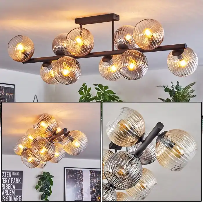 Premium Gastor Plafondlamp, Kogellampje Amber, Duidelijk, Rookkleurig, 10-lichts
