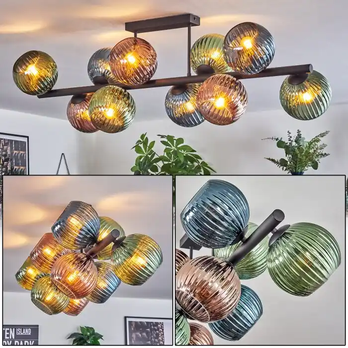 Koyoto Plafondlamp, Kogellampje Blauw, Groen, Koperkleurig, 10-lichts Koop Vandaag
