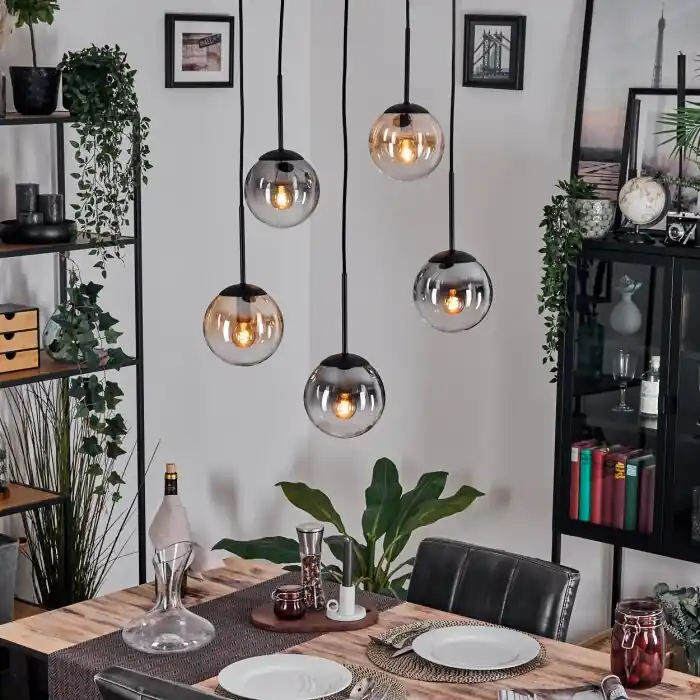 Weekendaanbieding Gastor Hanglamp, Kogellampje, Hanglamp Amber, Duidelijk, Rookkleurig, 5-lichts