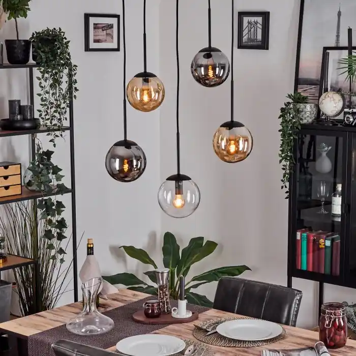 Gastor Hanglamp, Kogellampje, Hanglamp Amber, Duidelijk, Rookkleurig, 5-lichts Uitverkoop