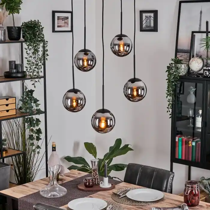 Gastor Hanglamp, Kogellampje, Hanglamp Chroom, Rookkleurig, 5-lichts Veilige Betaling