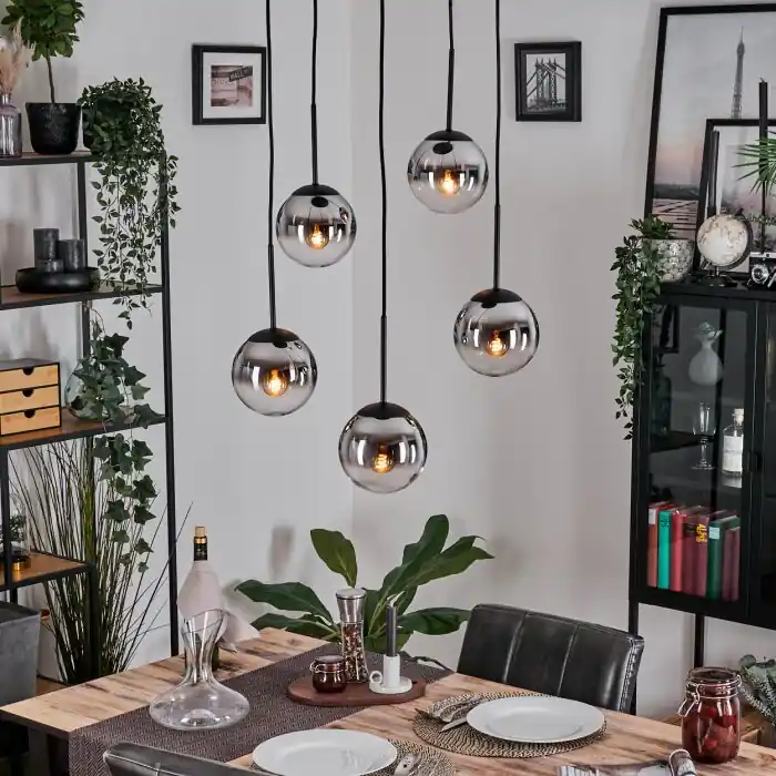 Hoge Kwaliteit Gastor Hanglamp, Kogellampje, Hanglamp Chroom, Duidelijk, Rookkleurig, 5-lichts