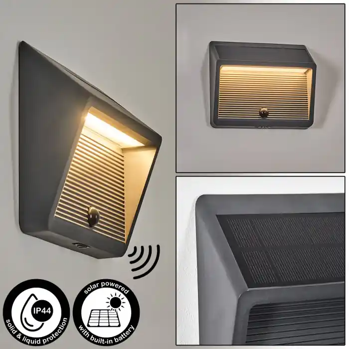 Goedkoop Pedreiras Wandlamp voor buiten, Zonne-licht, Wandlamp LED Antraciet, 1-licht, Bewegingsmelder