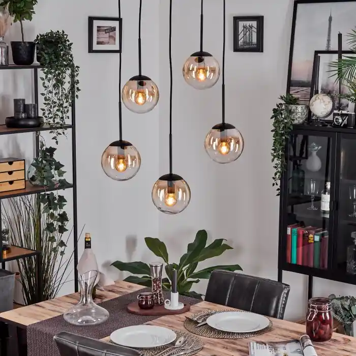 Hete Deal Gastor Hanglamp, Kogellampje, Hanglamp Amber, Duidelijk, 5-lichts