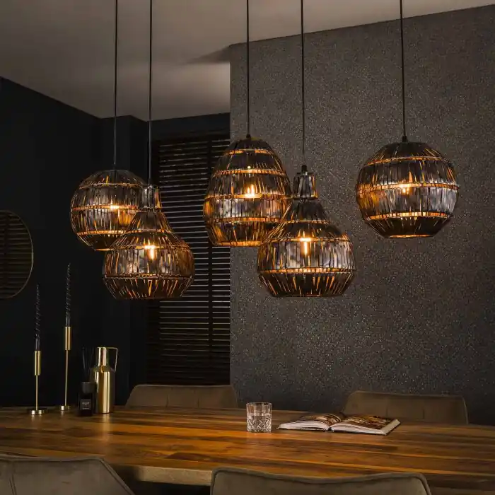 Jamprestes Hanglamp Bruin, Zwart, 5-lichts Voordeelprijs