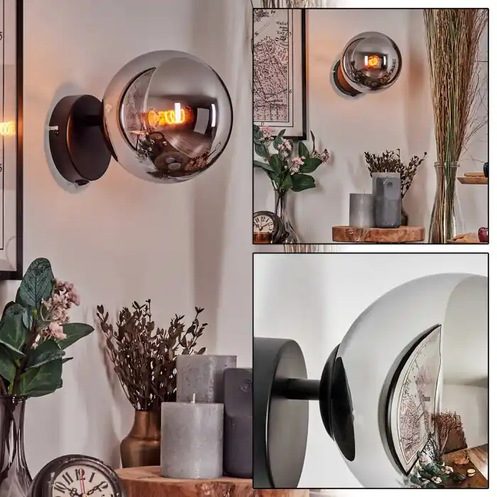Koyoto Kogellampje, Wandlamp, Muurspot Chroom, Rookkleurig, 1-licht Speciale Aanbieding