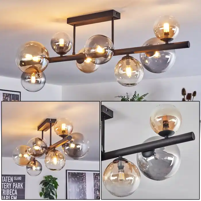 Chehalis Plafondlamp, Kogellampje Amber, Duidelijk, Rookkleurig, 8-lichts Merkproduct