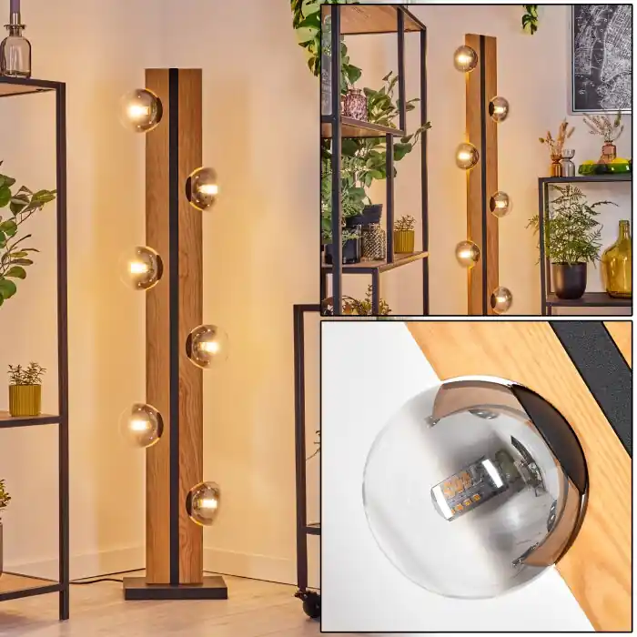Chehalis Kogellampje, Staande lamp Natuurlijke kleuren, Zwart, 6-lichts Beperkte Voorraad