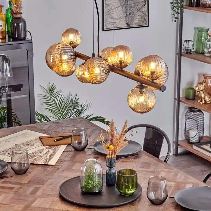 Chehalis Hanglamp, Kogellampje, Hanglamp Amber, 10-lichts Aanbieding