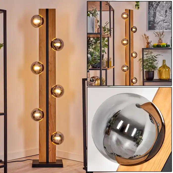 Beste Prijs Chehalis Kogellampje, Staande lamp Natuurlijke kleuren, Zwart, 6-lichts