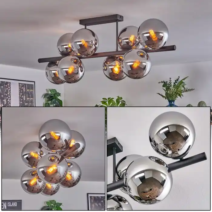 Gastor Plafondlamp, Kogellampje Chroom, Rookkleurig, 8-lichts Beste Prijs