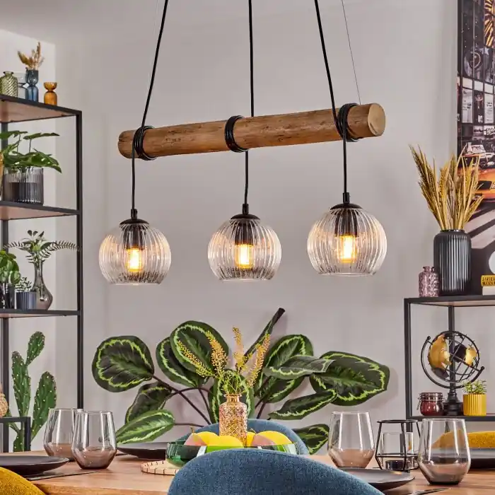 Koyoto Hanglamp, Kogellampje, Hanglamp Natuurlijke kleuren, Zwart, 3-lichts Express Levering