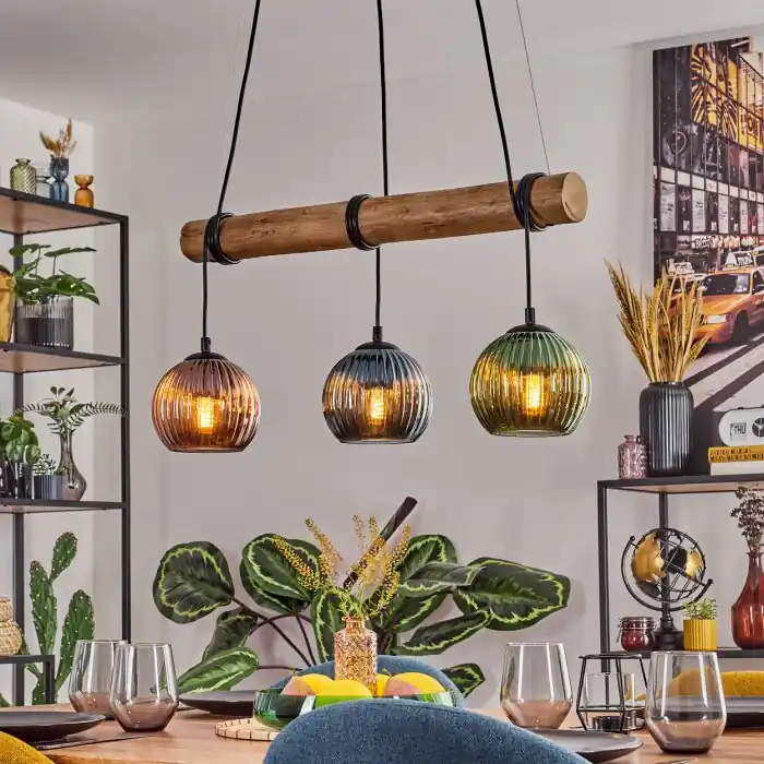 Koop Online Koyoto Hanglamp, Kogellampje, Hanglamp Natuurlijke kleuren, Zwart, 3-lichts