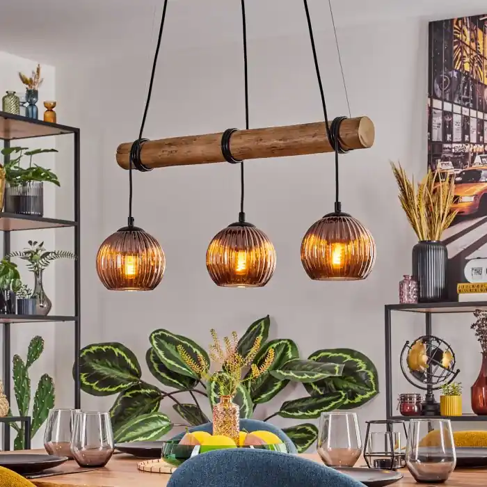 Koyoto Hanglamp, Kogellampje, Hanglamp Natuurlijke kleuren, Zwart, 3-lichts Gecertificeerd