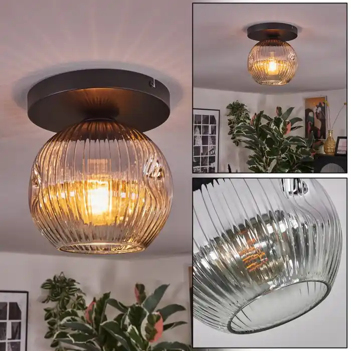 Aanbieding Ripoll Plafondlamp, Kogellampje Chroom, Duidelijk, Rookkleurig, 1-licht