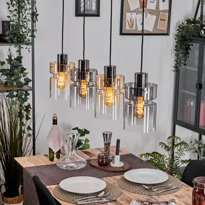 Korting Hasvik Hanglamp, Hanglamp Amber, Chroom, Duidelijk, Rookkleurig, 4-lichts