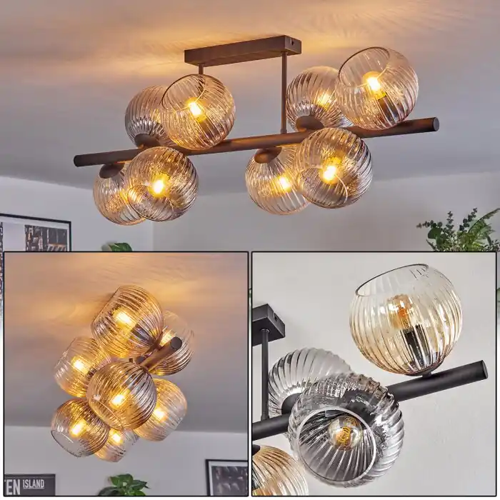 Op = Op Koyoto Plafondlamp, Kogellampje Amber, Duidelijk, Rookkleurig, 8-lichts