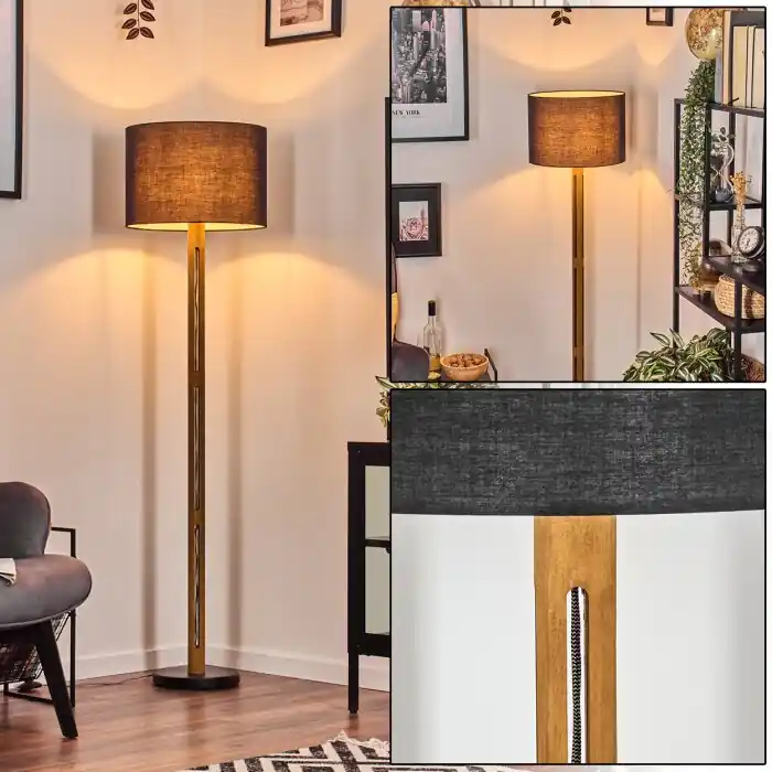 Koopje Bassagoda Staande lamp Natuurlijke kleuren, Zwart, 1-licht