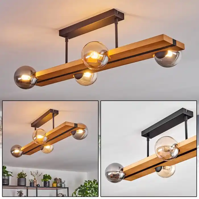 Chehalis Plafondlamp, Kogellampje Natuurlijke kleuren, Zwart, 4-lichts Koopje