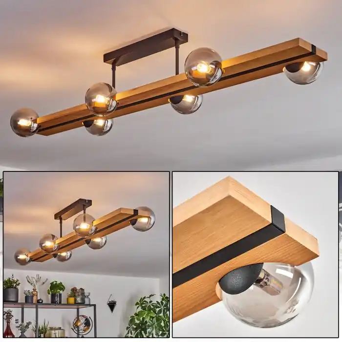 Chehalis Plafondlamp, Kogellampje Natuurlijke kleuren, Zwart, 6-lichts Tijdelijk Beschikbaar