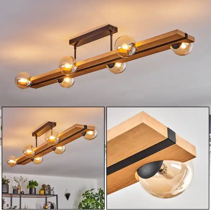 Nu Kopen Chehalis Plafondlamp, Kogellampje Natuurlijke kleuren, Zwart, 6-lichts