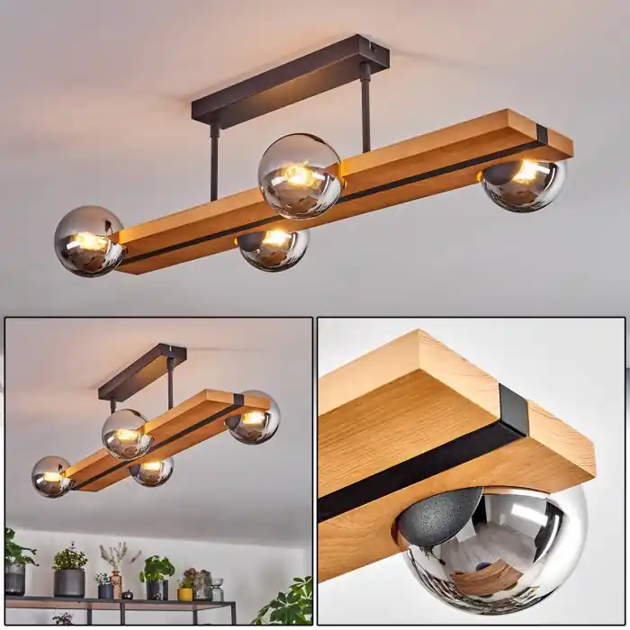 Chehalis Plafondlamp, Kogellampje Natuurlijke kleuren, Zwart, 4-lichts Express Levering