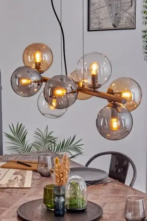 Aanbieding Gastor Hanglamp, Kogellampje, Hanglamp Amber, Duidelijk, Rookkleurig, 8-lichts