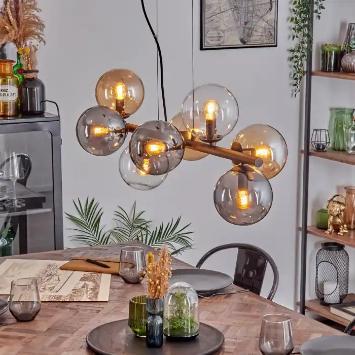 Aanbieding Gastor Hanglamp, Kogellampje, Hanglamp Amber, Duidelijk, Rookkleurig, 8-lichts