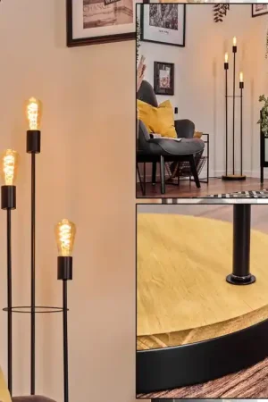 Actieprijs Limmingen Staande lamp Hout licht, Zwart, 3-lichts