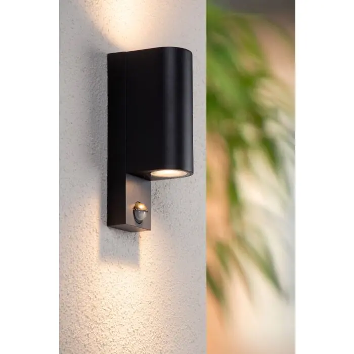 Voordeelprijs Lucide IR Wandlamp voor buiten Zwart, 2-lichts, Bewegingsmelder