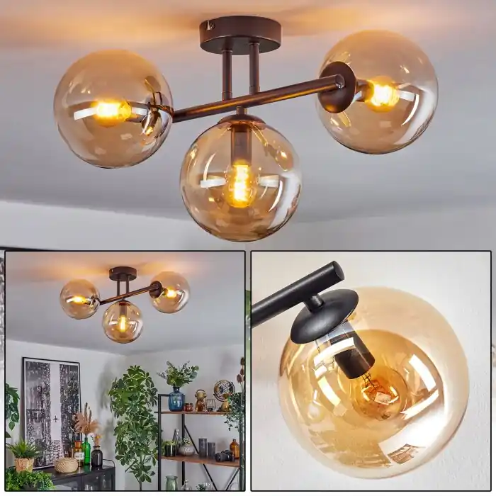 Gastor Plafondlamp, Kogellampje Amber, 3-lichts Koopje
