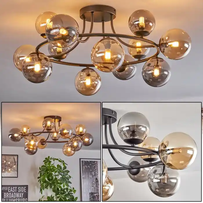 Beste Prijs Chehalis Plafondlamp, Kogellampje 76 cm Amber, Rookkleurig, 12-lichts