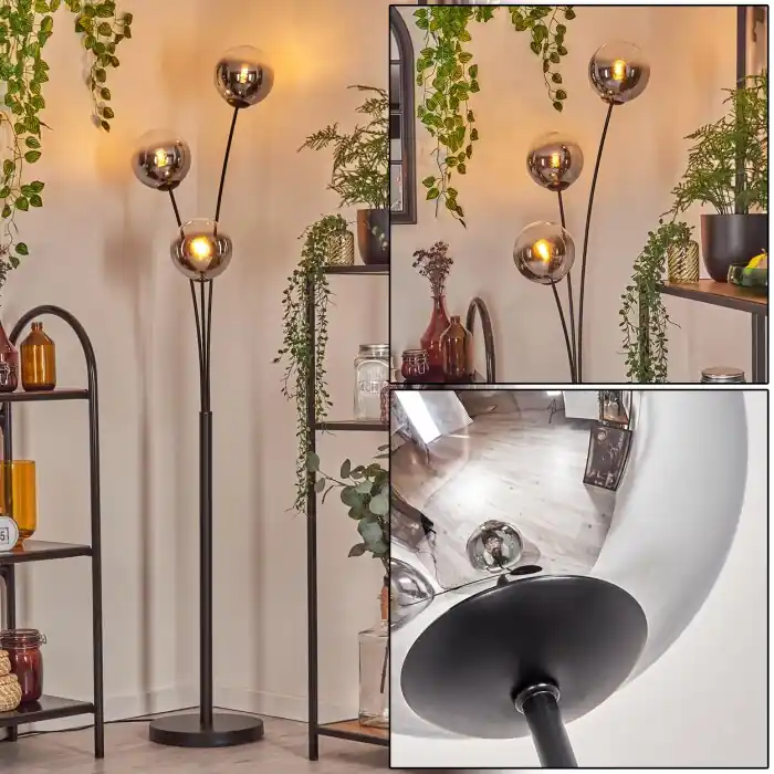 Flitsaanbieding Gastor Kogellampje, Staande lamp Chroom, Duidelijk, Rookkleurig, 3-lichts