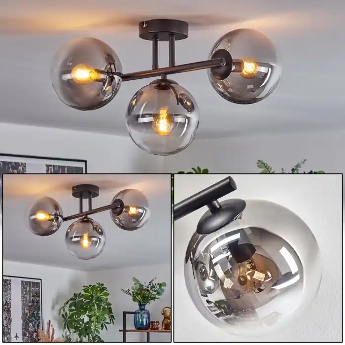 Flitsaanbieding Gastor Plafondlamp, Kogellampje Duidelijk, Rookkleurig, 3-lichts