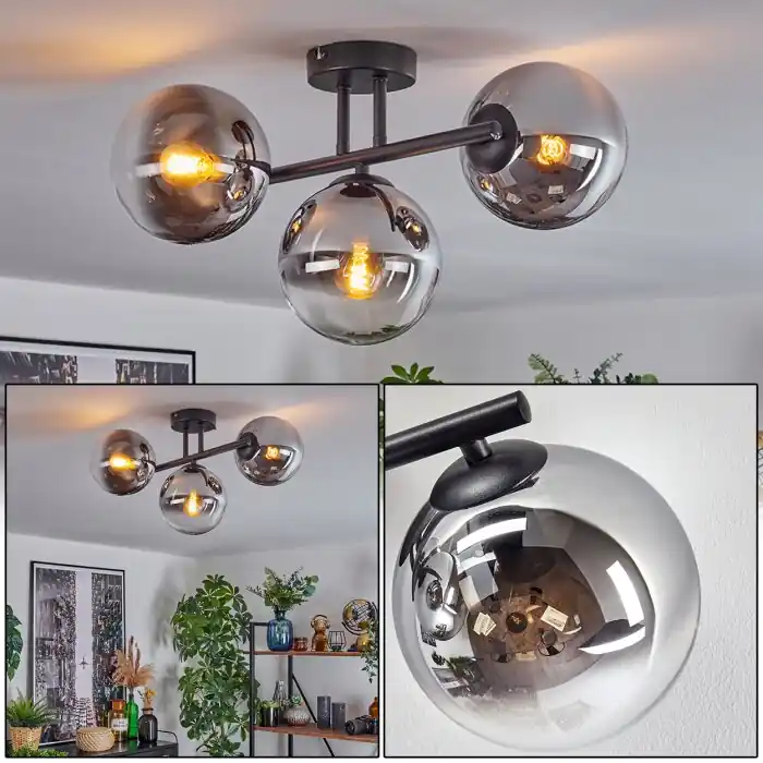 Gastor Plafondlamp, Kogellampje Chroom, Duidelijk, Rookkleurig, 3-lichts Betaalbaar