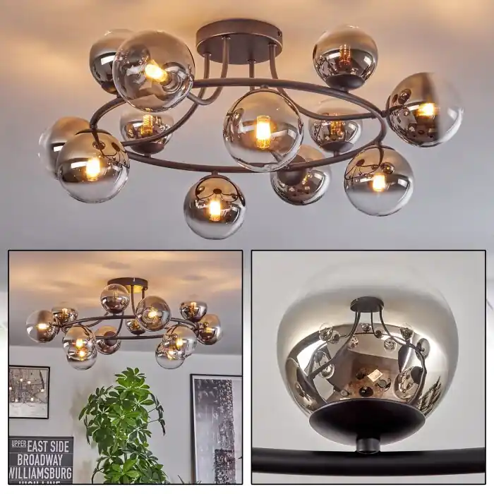Direct Verzonden Chehalis Plafondlamp, Kogellampje 76 cm Chroom, Duidelijk, Rookkleurig, 12-lichts