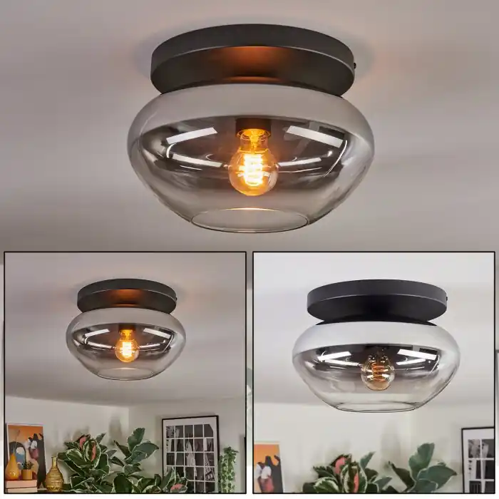 Mertola Plafondlamp, Kogellampje Duidelijk, Rookkleurig, 1-licht Op = Op